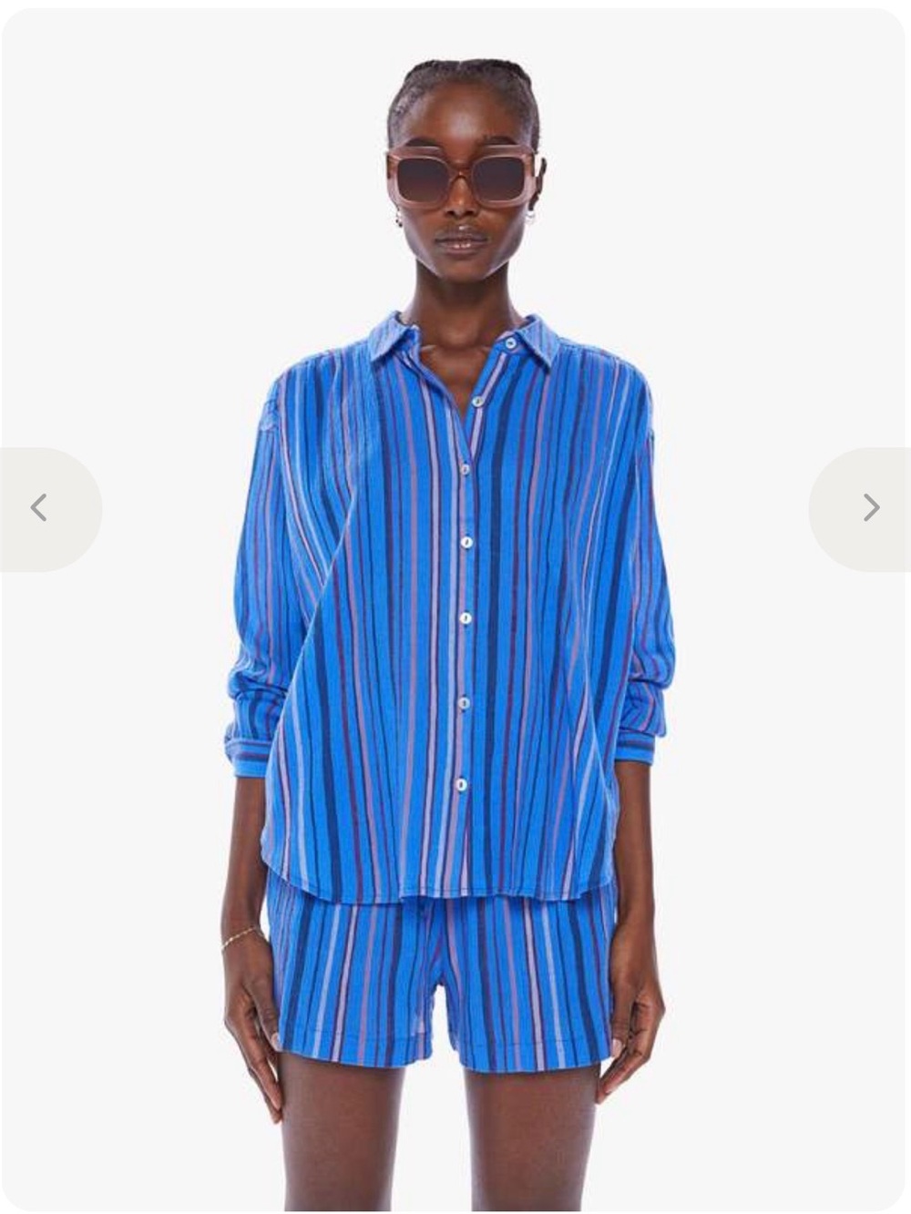 NWT Mother The Get Down Button Down Shirt in Blue Multi Stripe Small